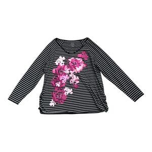 JUST MY SIZE JMS Womens Plus Size 3X Floral Ruched V Neck Long Sleeve T Shirt